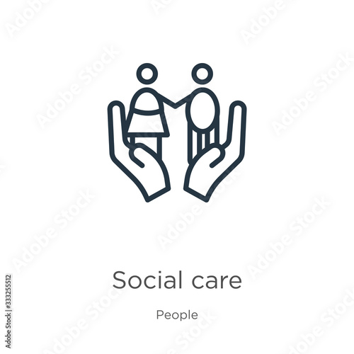 Social care icon. Thin linear social care outline icon isolated on white background from people collection. Line vector sign, symbol for web and mobile