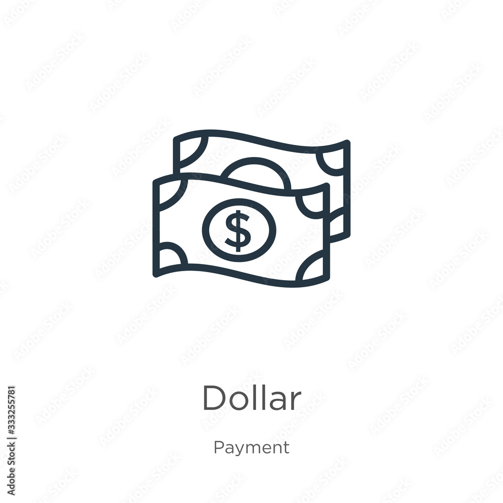 Dollar icon. Thin linear dollar outline icon isolated on white background from payment collection. Line vector sign, symbol for web and mobile Dollar icon. Thin linear dollar outline icon isolated on white background from payment collection. Line vector sign, symbol for web and mobile