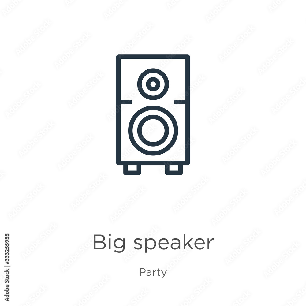 Big speaker icon. Thin linear big speaker outline icon isolated on white background from party collection. Line vector sign, symbol for web and mobile Big speaker icon. Thin linear big speaker outline icon isolated on white background from party collection. Line vector sign, symbol for web and mobile