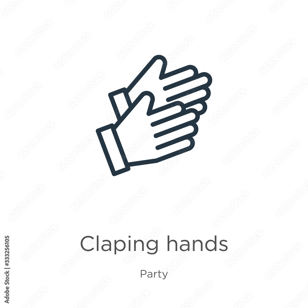 Claping hands icon. Thin linear claping hands outline icon isolated on white background from party collection. Line vector sign, symbol for web and mobile Claping hands icon. Thin linear claping hands outline icon isolated on white background from party collection. Line vector sign, symbol for web and mobile