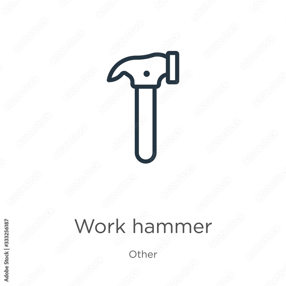 Work hammer icon. Thin linear work hammer outline icon isolated on white background from other collection. Line vector sign, symbol for web and mobile Work hammer icon. Thin linear work hammer outline icon isolated on white background from other collection. Line vector sign, symbol for web and mobile