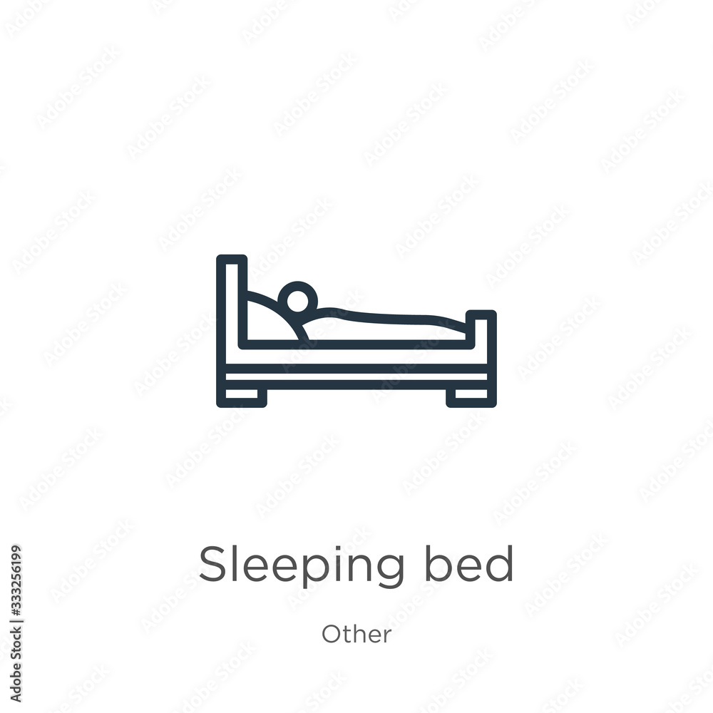 Sleeping bed icon. Thin linear sleeping bed outline icon isolated on white background from other collection. Line vector sign, symbol for web and mobile Sleeping bed icon. Thin linear sleeping bed outline icon isolated on white background from other collection. Line vector sign, symbol for web and mobile