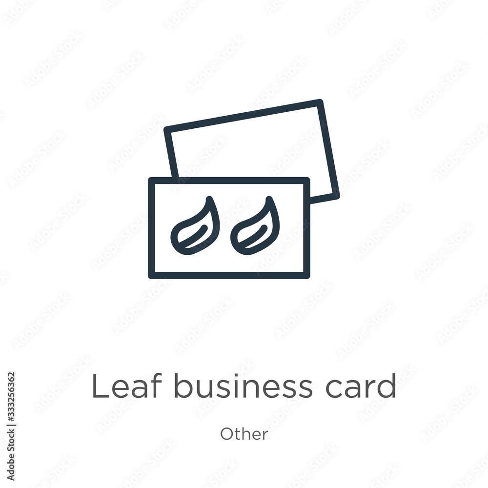 Green leaf business card icon. Thin linear green leaf business card outline icon isolated on white background from other collection. Line vector sign, symbol for web and mobile