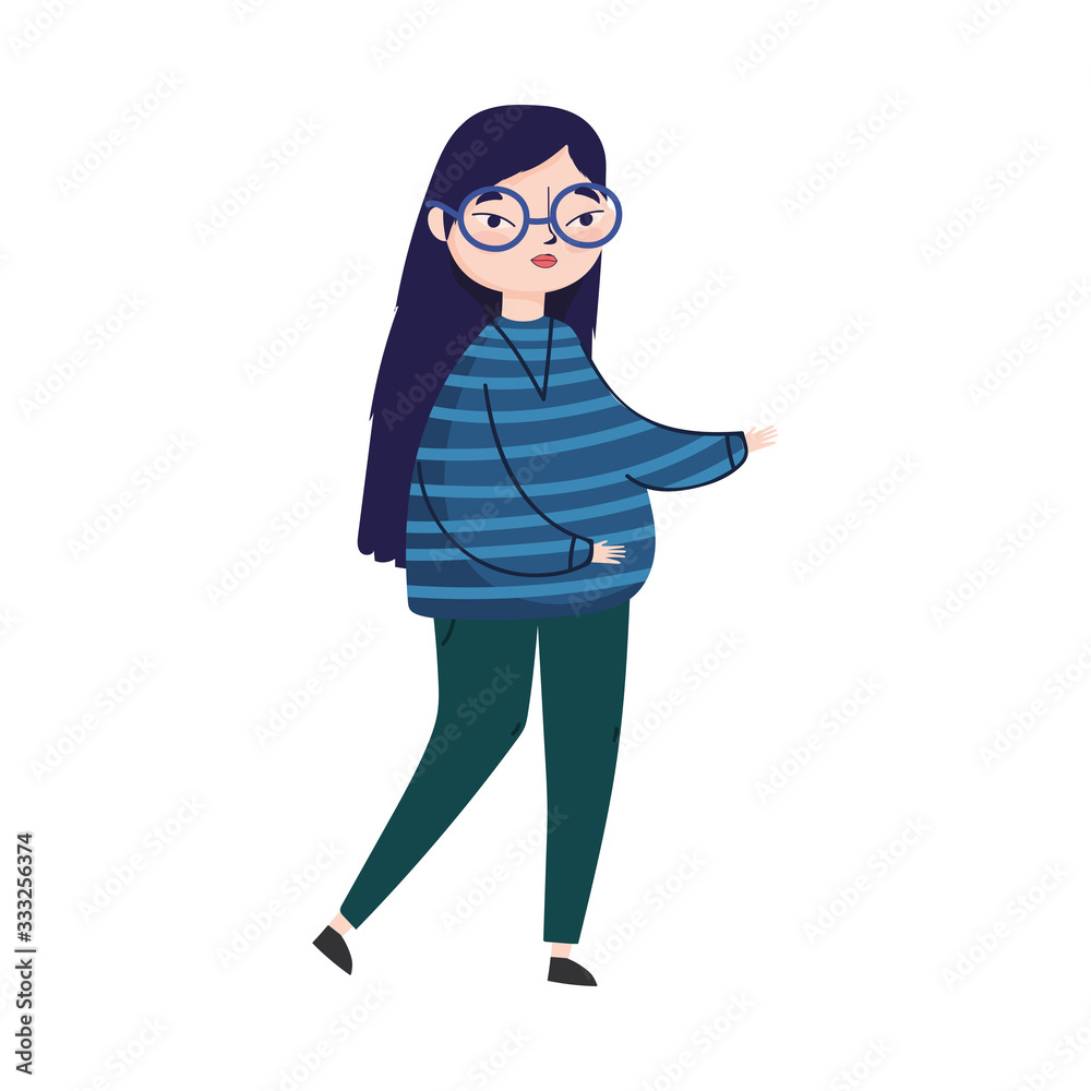 young woman with glasses standing character isolated icon