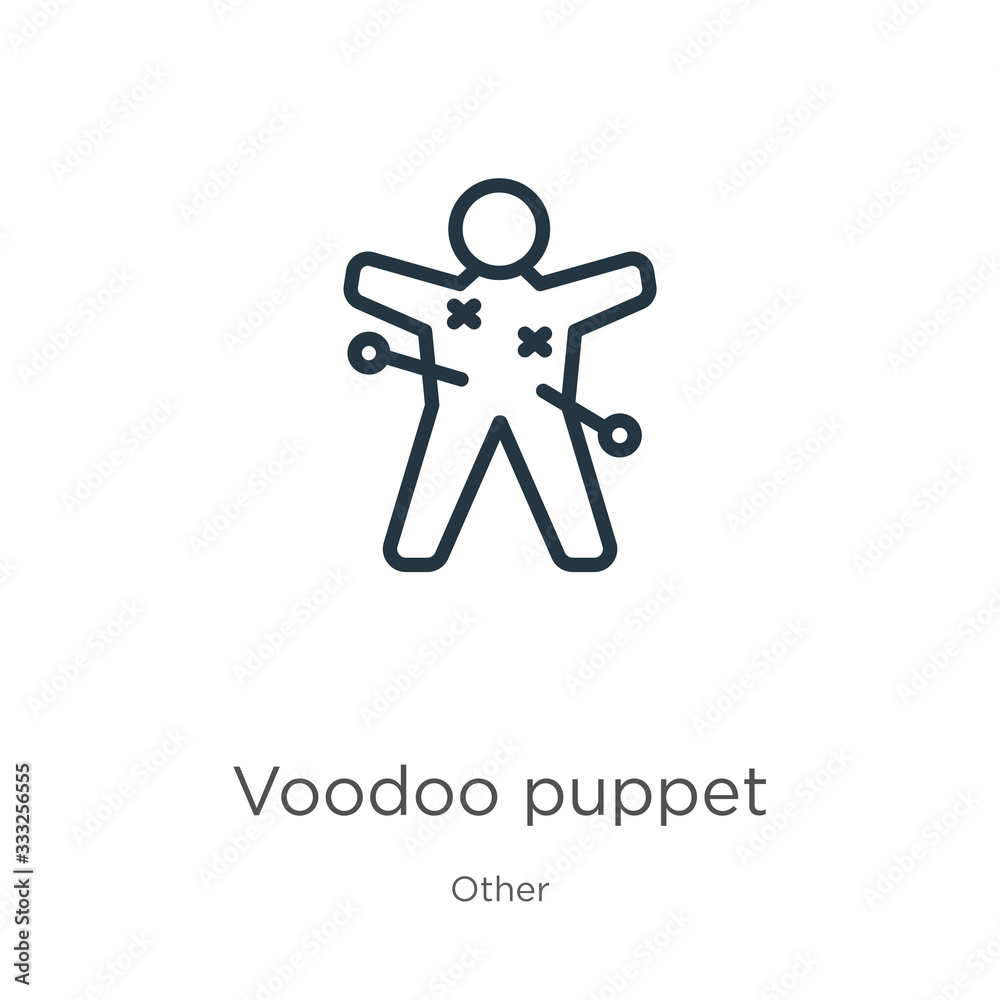 Voodoo puppet icon. Thin linear voodoo puppet outline icon isolated on white background from other collection. Line vector sign, symbol for web and mobile Voodoo puppet icon. Thin linear voodoo puppet outline icon isolated on white background from other collection. Line vector sign, symbol for web and mobile
