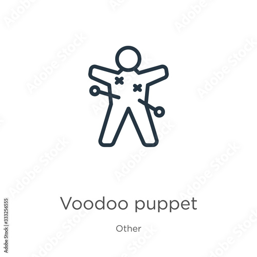 Voodoo puppet icon. Thin linear voodoo puppet outline icon isolated on white background from other collection. Line vector sign, symbol for web and mobile