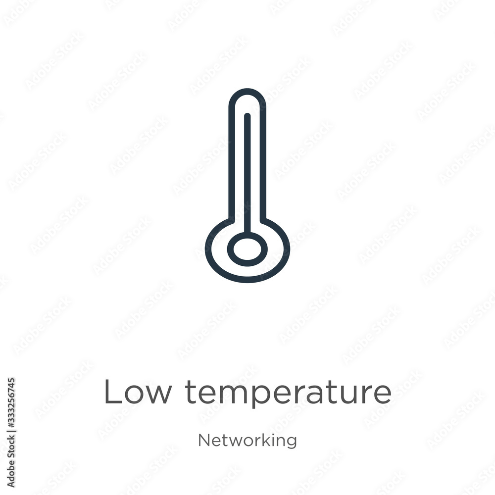 Low temperature icon. Thin linear low temperature outline icon isolated on white background from networking collection. Line vector sign, symbol for web and mobile Low temperature icon. Thin linear low temperature outline icon isolated on white background from networking collection. Line vector sign, symbol for web and mobile