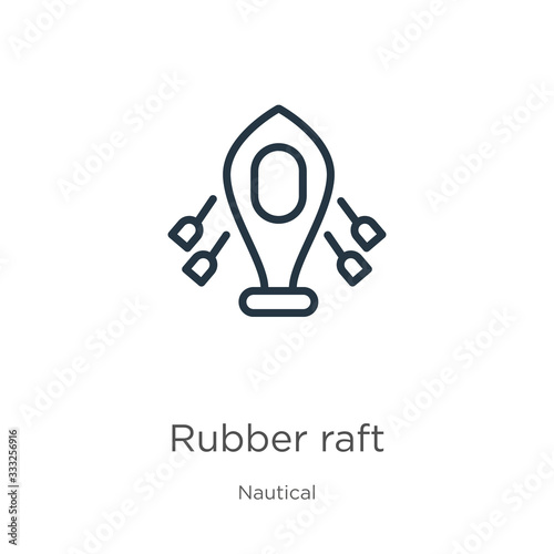 Rubber raft icon. Thin linear rubber raft outline icon isolated on white background from nautical collection. Line vector sign, symbol for web and mobile