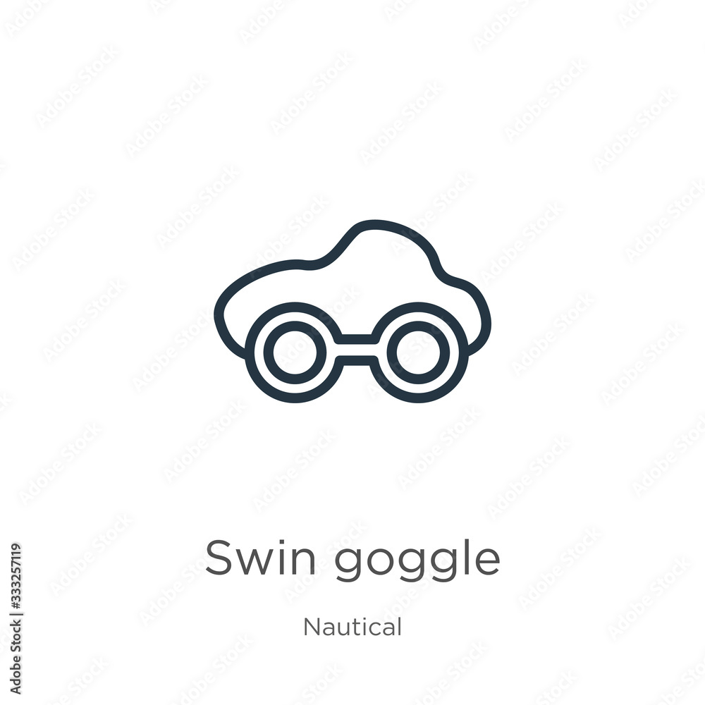 Swin goggle icon. Thin linear swin goggle outline icon isolated on white background from nautical collection. Line vector sign, symbol for web and mobile Swin goggle icon. Thin linear swin goggle outline icon isolated on white background from nautical collection. Line vector sign, symbol for web and mobile