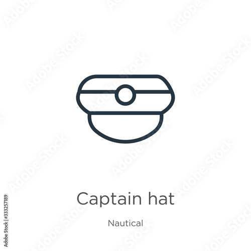 Captain hat icon. Thin linear captain hat outline icon isolated on white background from nautical collection. Line vector sign, symbol for web and mobile
