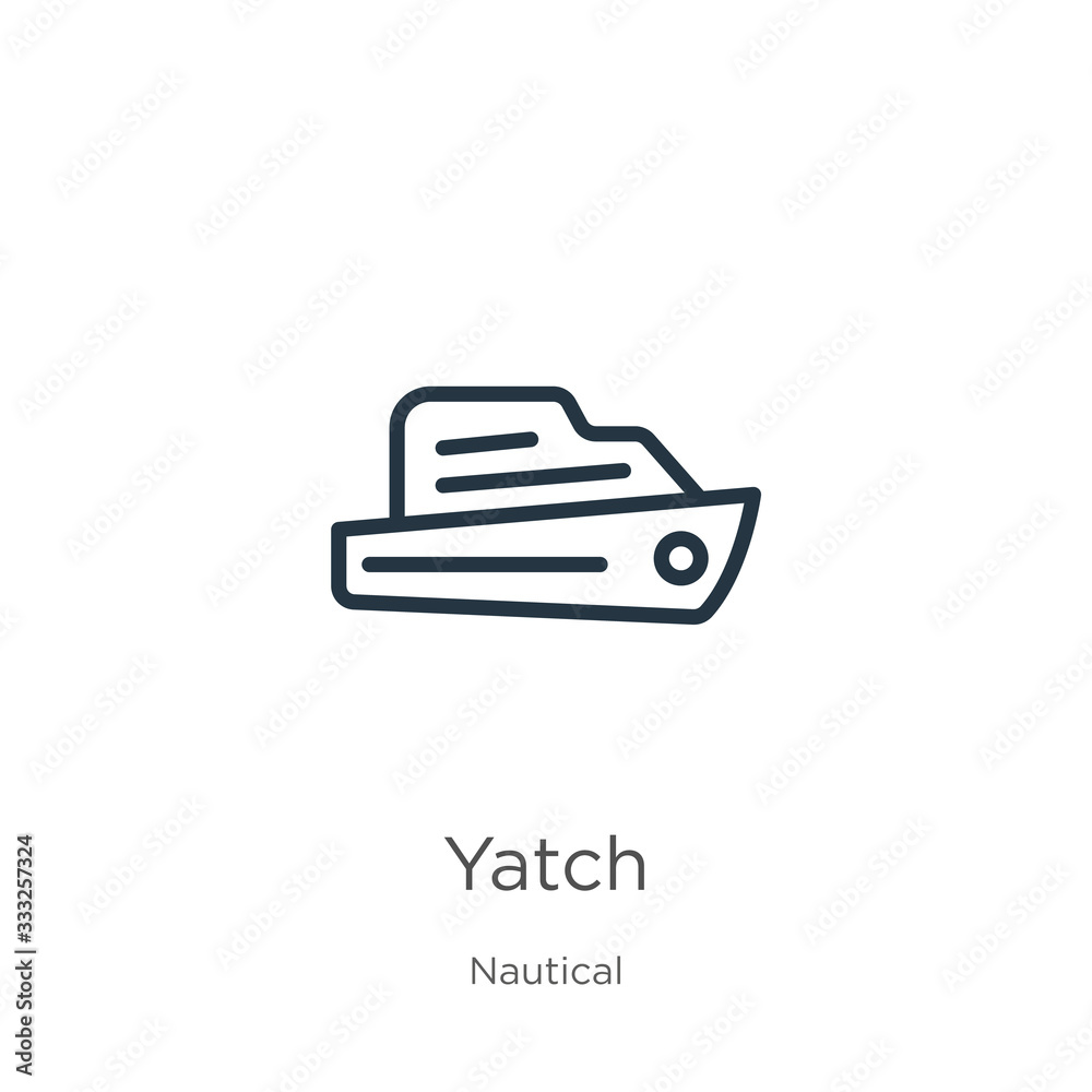 Yatch icon. Thin linear yatch outline icon isolated on white background from nautical collection. Line vector sign, symbol for web and mobile Yatch icon. Thin linear yatch outline icon isolated on white background from nautical collection. Line vector sign, symbol for web and mobile