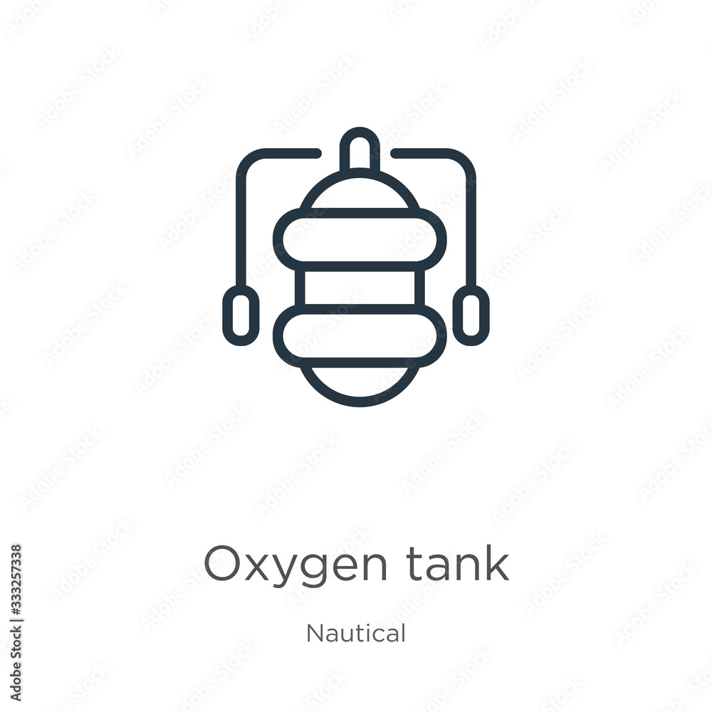 Oxygen tank icon. Thin linear oxygen tank outline icon isolated on white background from nautical collection. Line vector sign, symbol for web and mobile