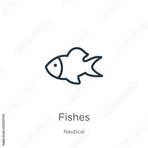 Fishes icon. Thin linear fishes outline icon isolated on white background from nautical collection. Line vector sign, symbol for web and mobile © Premium Art