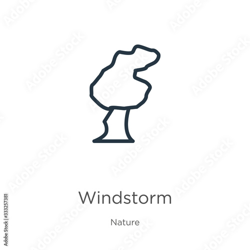 Windstorm icon. Thin linear windstorm outline icon isolated on white background from nature collection. Line vector sign, symbol for web and mobile