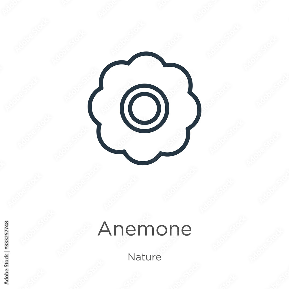 Anemone icon. Thin linear anemone outline icon isolated on white background from nature collection. Line vector sign, symbol for web and mobile Anemone icon. Thin linear anemone outline icon isolated on white background from nature collection. Line vector sign, symbol for web and mobile