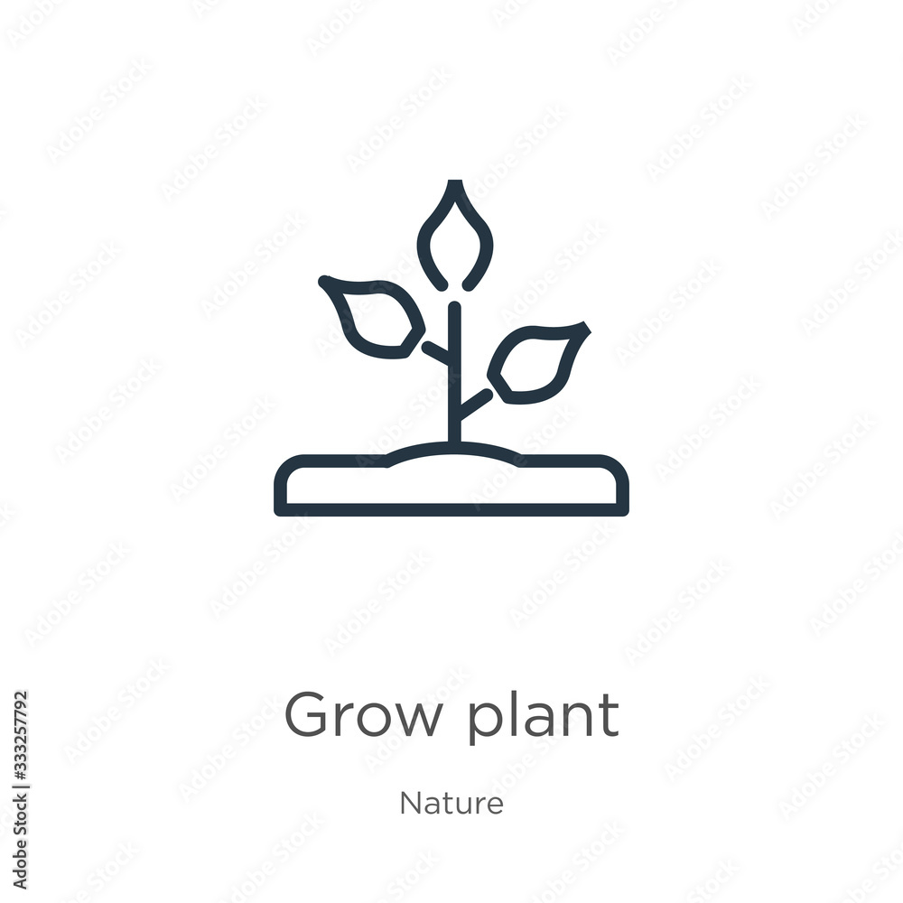 Grow plant icon. Thin linear grow plant outline icon isolated on white background from nature collection. Line vector sign, symbol for web and mobile
