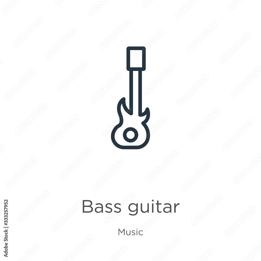 Bass guitar icon. Thin linear bass guitar outline icon isolated on white background from music collection. Line vector sign, symbol for web and mobile Bass guitar icon. Thin linear bass guitar outline icon isolated on white background from music collection. Line vector sign, symbol for web and mobile