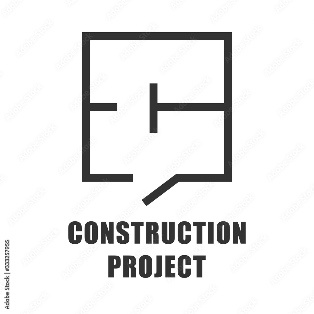 Obraz premium Engineering construction design. Apartment, office floor plan. Vector linear icon on a white background.