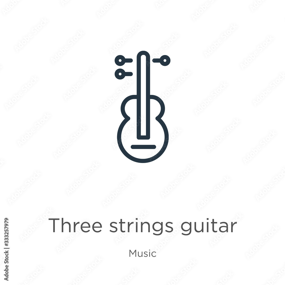 Three strings guitar icon. Thin linear three strings guitar outline icon isolated on white background from music collection. Line vector sign, symbol for web and mobile Three strings guitar icon. Thin linear three strings guitar outline icon isolated on white background from music collection. Line vector sign, symbol for web and mobile