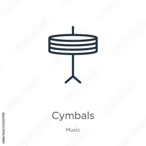 Cymbals icon. Thin linear cymbals outline icon isolated on white background from music collection. Line vector sign, symbol for web and mobile