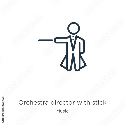 Orchestra director with stick icon. Thin linear orchestra director with stick outline icon isolated on white background from music collection. Line vector sign, symbol for web and mobile