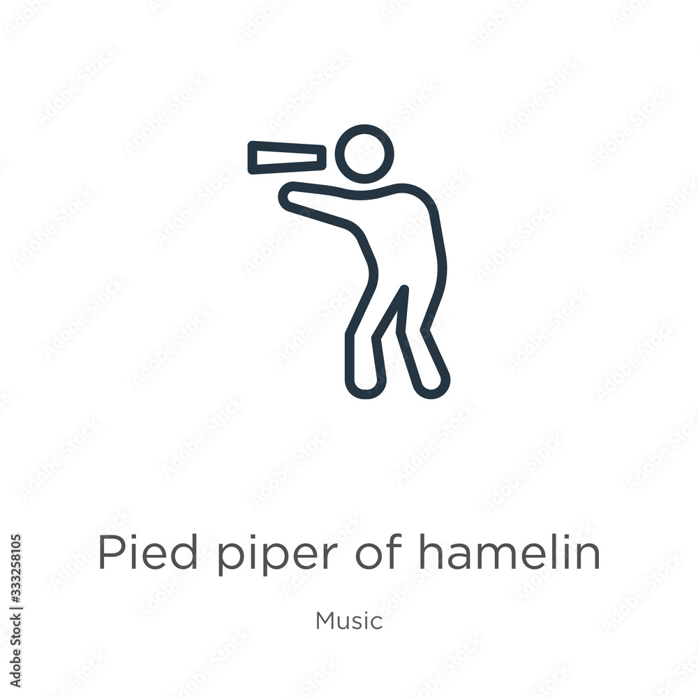 Pied piper of hamelin icon. Thin linear pied piper of hamelin outline icon isolated on white background from music collection. Line vector sign, symbol for web and mobile Pied piper of hamelin icon. Thin linear pied piper of hamelin outline icon isolated on white background from music collection. Line vector sign, symbol for web and mobile