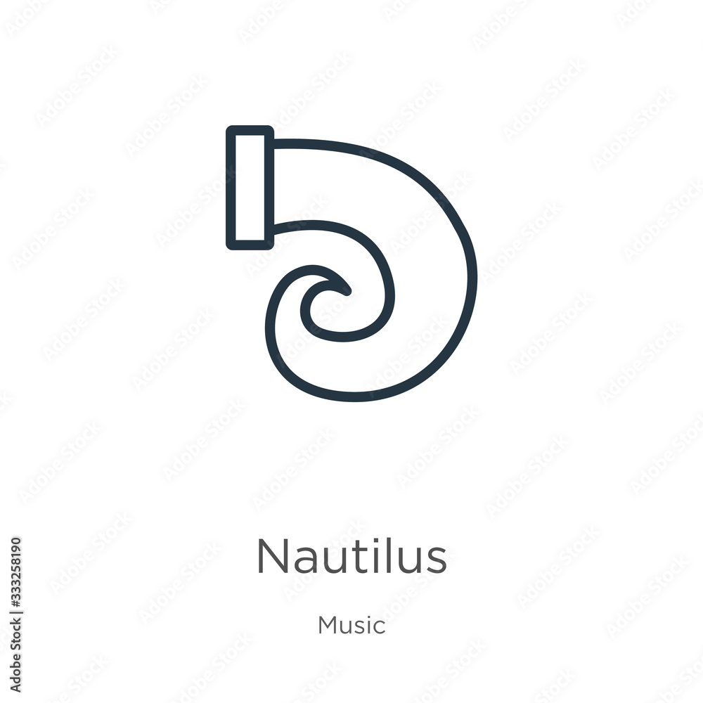 Nautilus icon. Thin linear nautilus outline icon isolated on white background from music collection. Line vector sign, symbol for web and mobile Nautilus icon. Thin linear nautilus outline icon isolated on white background from music collection. Line vector sign, symbol for web and mobile