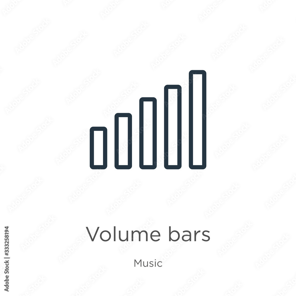 Volume bars icon. Thin linear volume bars outline icon isolated on white background from music collection. Line vector sign, symbol for web and mobile