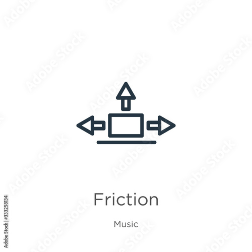 Friction icon. Thin linear friction outline icon isolated on white background from music collection. Line vector sign, symbol for web and mobile
