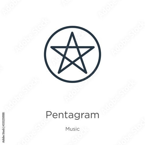 Pentagram icon. Thin linear pentagram outline icon isolated on white background from music collection. Line vector sign, symbol for web and mobile