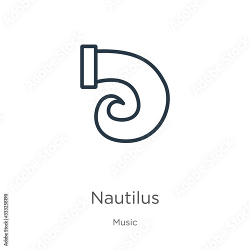 Nautilus icon. Thin linear nautilus outline icon isolated on white background from music collection. Line vector sign, symbol for web and mobile