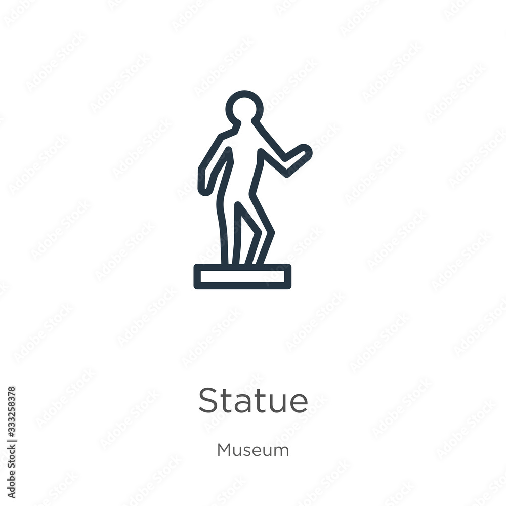 Statue icon. Thin linear statue outline icon isolated on white background from museum collection. Line vector sign, symbol for web and mobile Statue icon. Thin linear statue outline icon isolated on white background from museum collection. Line vector sign, symbol for web and mobile