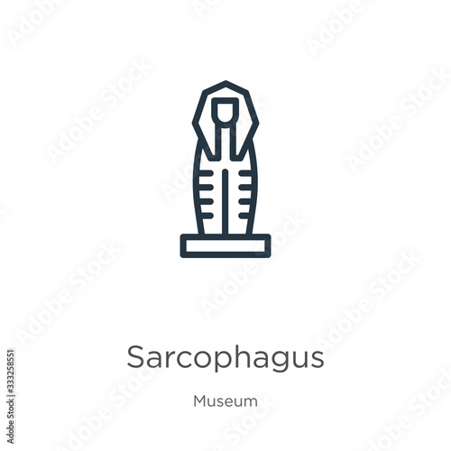 Sarcophagus icon. Thin linear sarcophagus outline icon isolated on white background from museum collection. Line vector sign, symbol for web and mobile