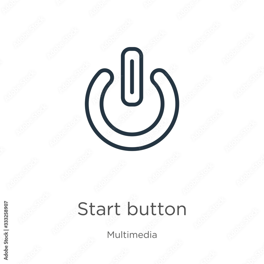 Start button icon. Thin linear start button outline icon isolated on white background from multimedia collection. Line vector sign, symbol for web and mobile Start button icon. Thin linear start button outline icon isolated on white background from multimedia collection. Line vector sign, symbol for web and mobile