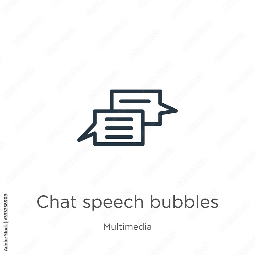 Chat speech bubbles icon. Thin linear chat speech bubbles outline icon isolated on white background from multimedia collection. Line vector sign, symbol for web and mobile Chat speech bubbles icon. Thin linear chat speech bubbles outline icon isolated on white background from multimedia collection. Line vector sign, symbol for web and mobile
