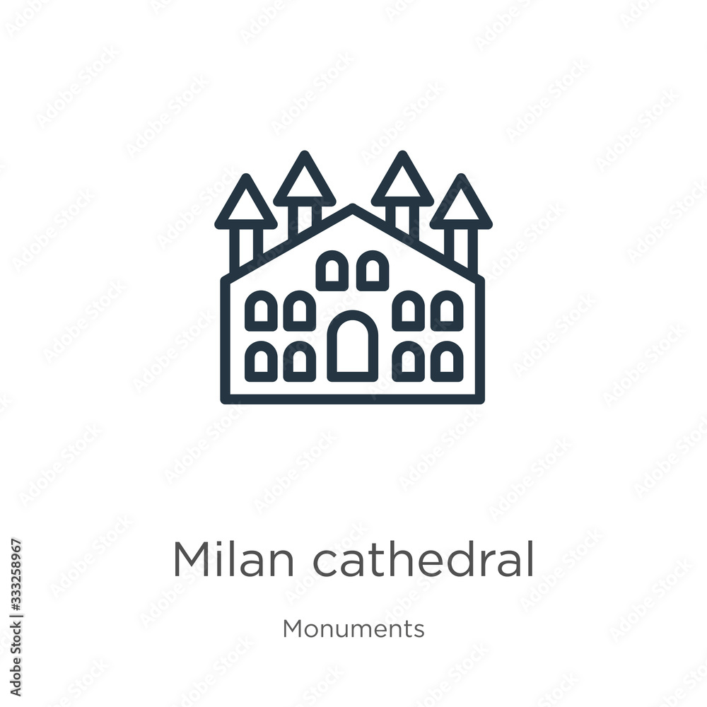Milan cathedral icon. Thin linear milan cathedral outline icon isolated on white background from monuments collection. Line vector sign, symbol for web and mobile