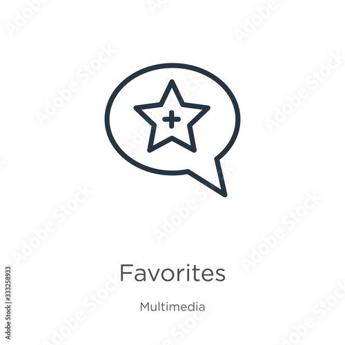 Favorites icon. Thin linear favorites outline icon isolated on white background from multimedia collection. Line vector sign  symbol for web and mobile