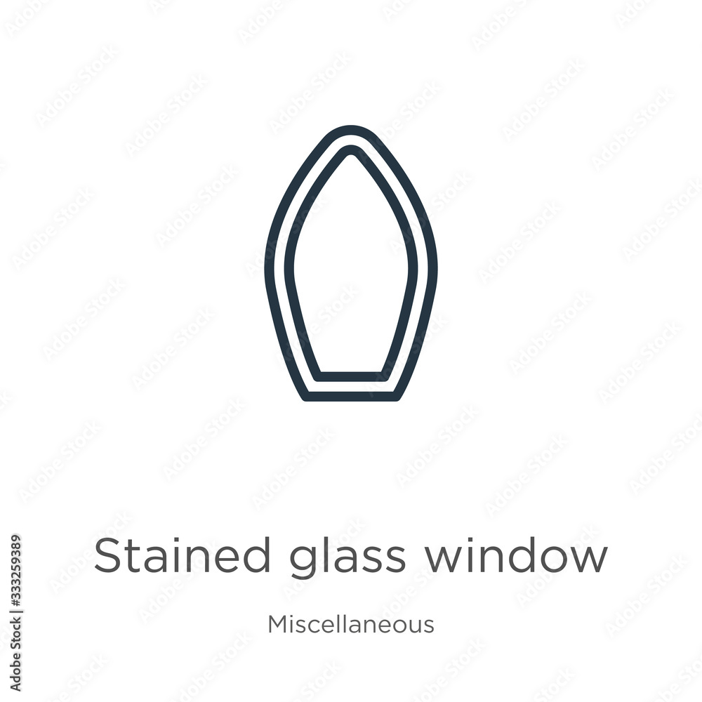 Stained glass window icon. Thin linear stained glass window outline icon isolated on white background from miscellaneous collection. Line vector sign, symbol for web and mobile Stained glass window icon. Thin linear stained glass window outline icon isolated on white background from miscellaneous collection. Line vector sign, symbol for web and mobile