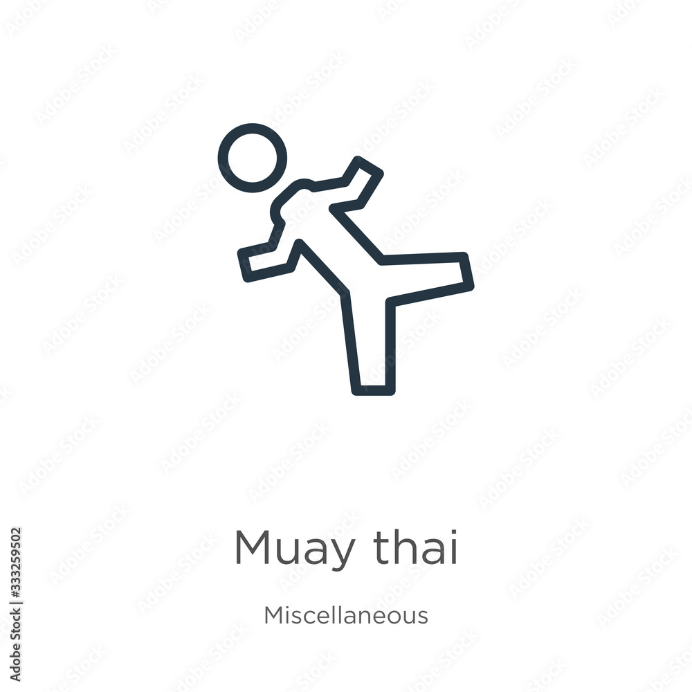 Muay thai icon. Thin linear muay thai outline icon isolated on white background from miscellaneous collection. Line vector sign, symbol for web and mobile Muay thai icon. Thin linear muay thai outline icon isolated on white background from miscellaneous collection. Line vector sign, symbol for web and mobile