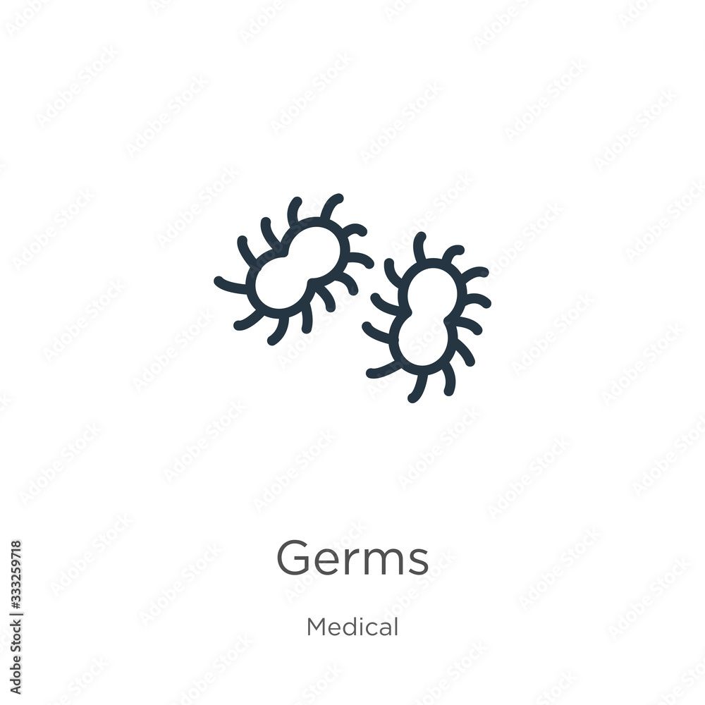 Germs icon. Thin linear germs outline icon isolated on white background from medical collection. Line vector sign, symbol for web and mobile Germs icon. Thin linear germs outline icon isolated on white background from medical collection. Line vector sign, symbol for web and mobile