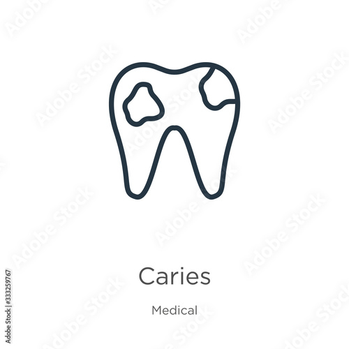Caries icon. Thin linear caries outline icon isolated on white background from medical collection. Line vector sign, symbol for web and mobile