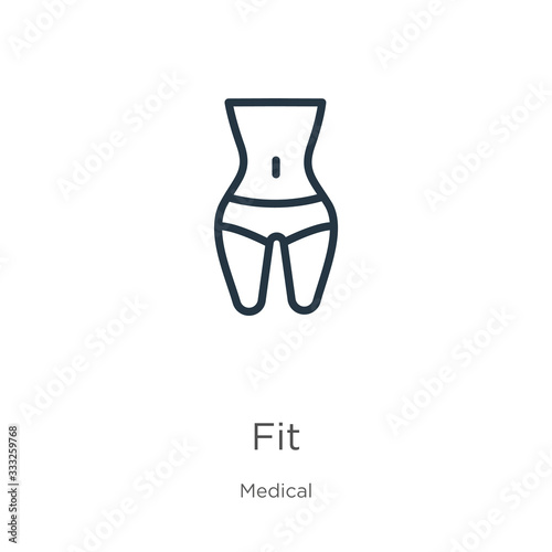 Fit icon. Thin linear fit outline icon isolated on white background from medical collection. Line vector sign, symbol for web and mobile