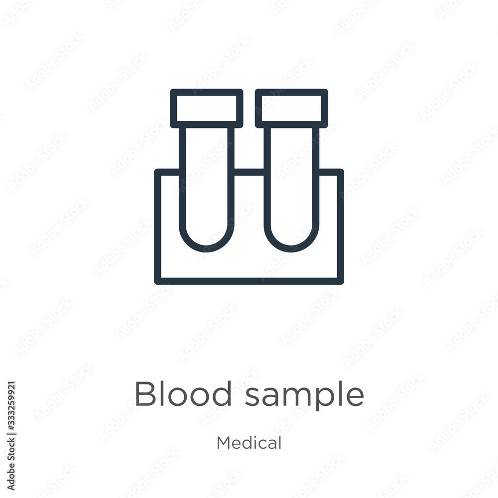 Blood sample icon. Thin linear blood sample outline icon isolated on white background from medical collection. Line vector sign, symbol for web and mobile Blood sample icon. Thin linear blood sample outline icon isolated on white background from medical collection. Line vector sign, symbol for web and mobile
