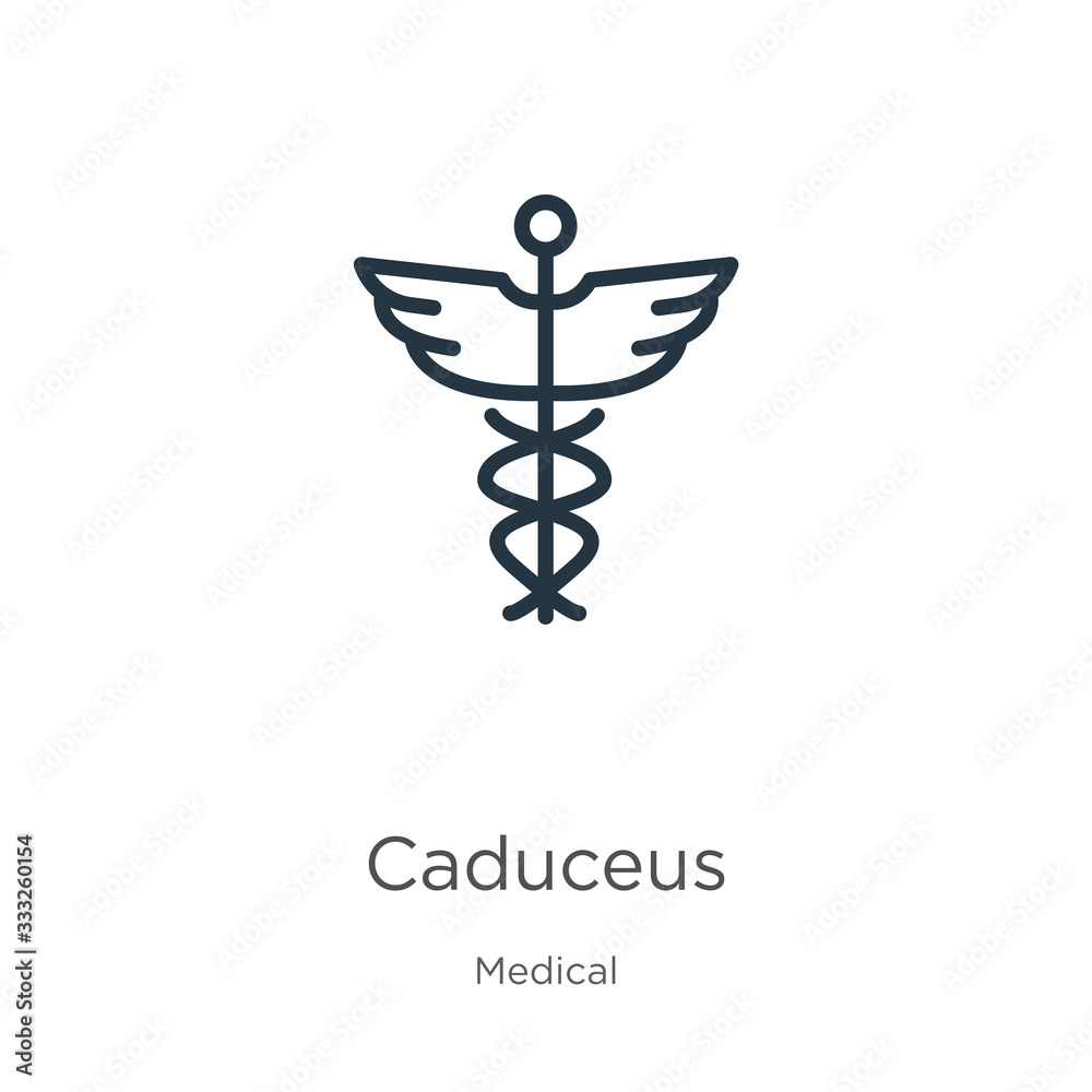 Caduceus icon. Thin linear caduceus outline icon isolated on white background from medical collection. Line vector sign, symbol for web and mobile Caduceus icon. Thin linear caduceus outline icon isolated on white background from medical collection. Line vector sign, symbol for web and mobile