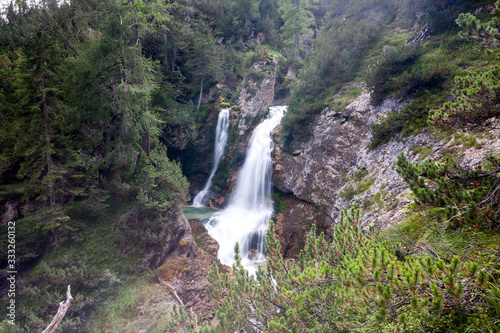 Fanes Waterfalls in Fanes Sennes Braies Nature Park, Cortina d'Ampezzo, Dolomites, Italy