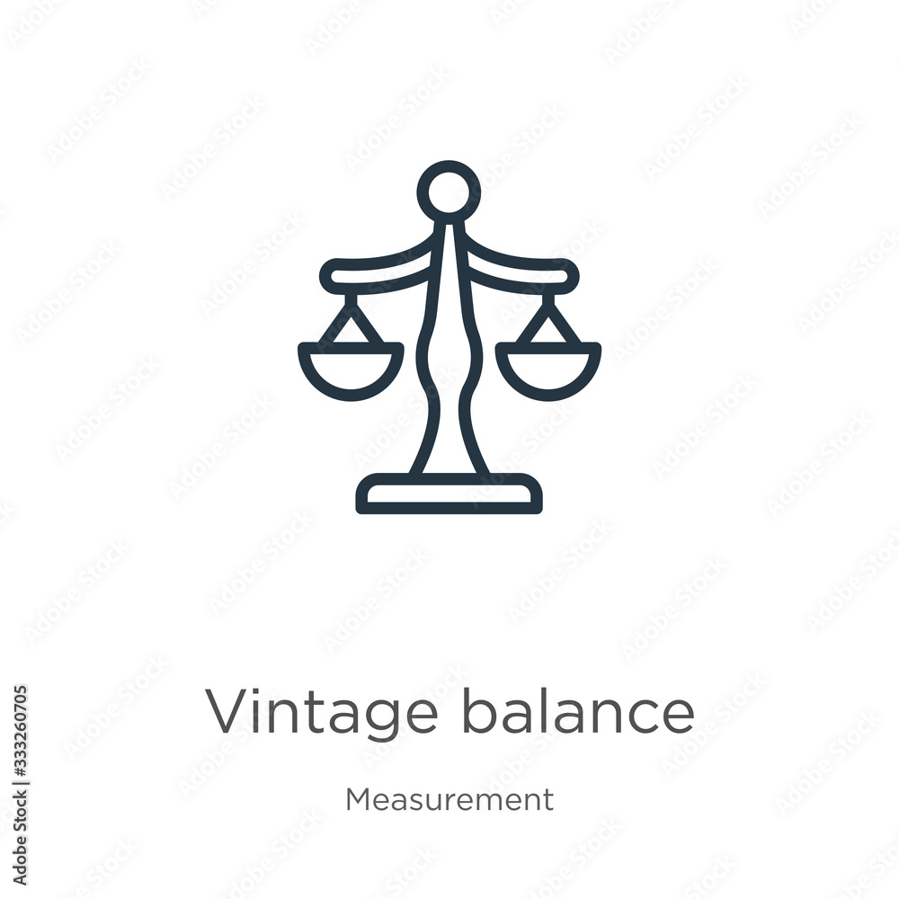 Vintage balance icon. Thin linear vintage balance outline icon isolated on white background from measurement collection. Line vector sign, symbol for web and mobile