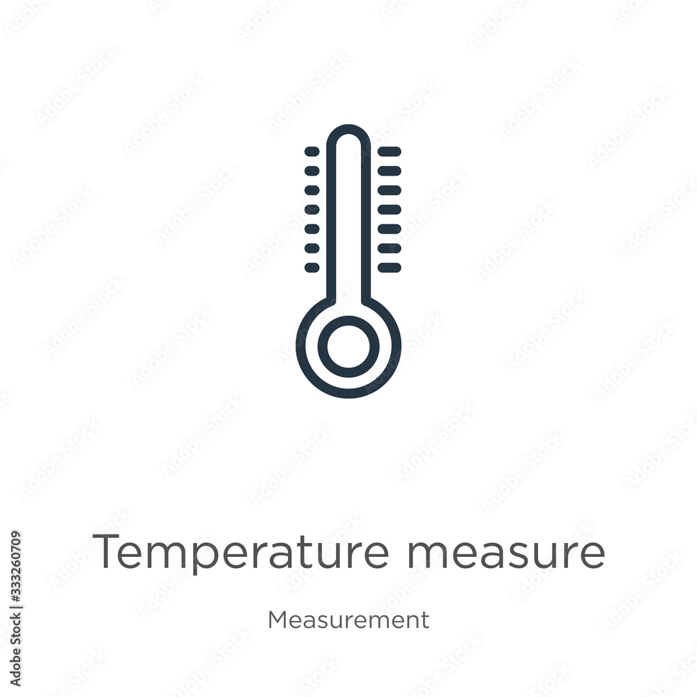 Temperature measure icon. Thin linear temperature measure outline icon isolated on white background from measurement collection. Line vector sign, symbol for web and mobile Temperature measure icon. Thin linear temperature measure outline icon isolated on white background from measurement collection. Line vector sign, symbol for web and mobile