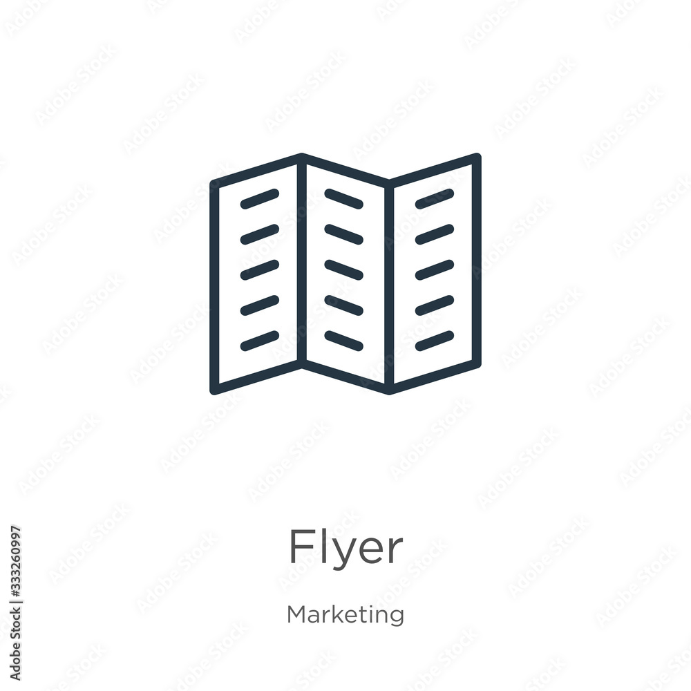 Flyer icon. Thin linear flyer outline icon isolated on white background from marketing collection. Line vector sign, symbol for web and mobile Flyer icon. Thin linear flyer outline icon isolated on white background from marketing collection. Line vector sign, symbol for web and mobile