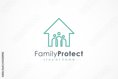 Family Home Logo. House Icon with People inside isolated on White Background. Flat Line Vector Logo Design Template Element.