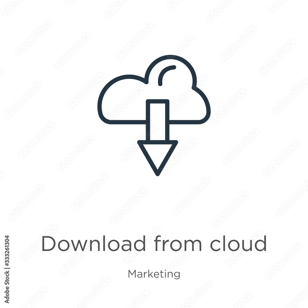 Download from cloud icon. Thin linear download from cloud outline icon isolated on white background from marketing collection. Line vector sign, symbol for web and mobile Download from cloud icon. Thin linear download from cloud outline icon isolated on white background from marketing collection. Line vector sign, symbol for web and mobile
